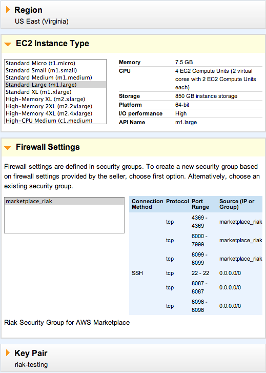 AWS Marketplace Instance Settings